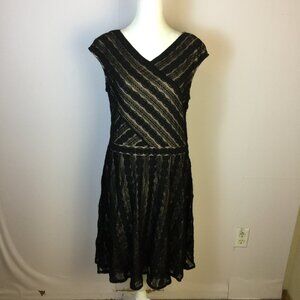 Signature Harper Lacy A-line Dress Size 12 Womans Black Lace Cap Sleeve V-neck